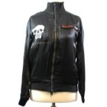 NO LABEL, BLACK 'SILK' BOMBER JACKET With brown silk lining and an embroidered design along