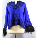 DE PAMPELONNE, BLUE SILK SHIRT With a black embroidered and beaded design throughout and a black