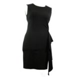 PINKO, BLACK VISCOSE DRESS With slight tailored waist, sleeveless, folded side ruffle (size 10). A