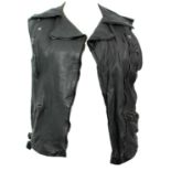 LISII, CHARCOAL LEATHER JACKET With notch lapel collar, bronze zip pockets and bronze zip along