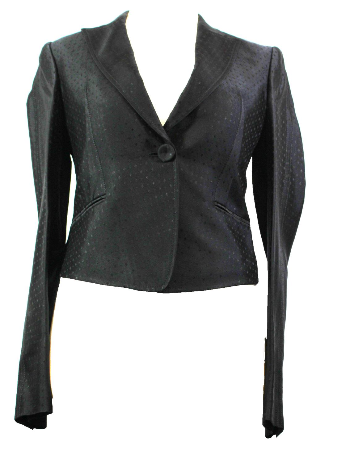 STELLA MCCARTNEY, BLACK 'SILK' BLAZER With peak lapel collar, textured small diamond design, long