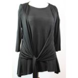 GAIL BERRY, BLACK VISCOSE DRESS With mid length sleeves, fabric tie along waist, layered fabric (