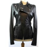 BALENCIAGA, BLACK LEATHER JACKET With hidden magnetic popper buttons and two front pockets (size