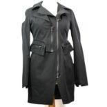 KENNETH COLE, BLACK NYLON COAT With zip up pockets and zip along front, notch lapel collar, long