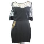 COLLETTE DINNIGAN, BLACK ACETATE DRESS With black lace short sleeve and chest and sweetheart
