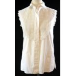 FENDI, WHITE COTTON BLOUSE With lace décolletage (size 40). C - stained