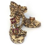 DOLCE & GABBANA, LEATHER LEOPARD PRINT SANDALS With purple jewelled buckles (size 38½). (heel 11.