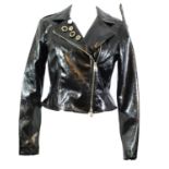 LIU JO, BLACK LEATHER STYLE JACKET With notch lapel neckline, two front pockets, black and clear