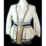 DSQUARED2, COTTON BLEND CREAM JACKET With black lace bottom, black lined edges, ruffled waist and