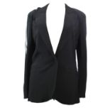 NORMA KAMALI, BLACK POLYESTEER JACKET With peak lapel collar, white stripes along arms, faux