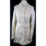 PINKO, OFF WHITE COTTON COAT With rounded collar, hidden popper buttons along front, hidden front