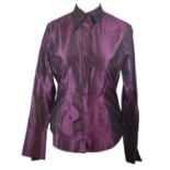 INES DE LA FRESSANGE, PLUM SILK SHIRT With pointed collar, long sleeves with a pointed cuff, plum