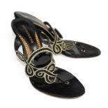 BORBONESE, BLACK LEATHER SANDALS With intertwining design with central gem embellishment (size