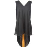 LIU JO, BLACK POLYESTER DRESS With black fringe along back, V neckline (size 42). A