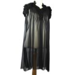 THOMAS WYLDE, BLACK SILK DRESS With collar and sleeve detailing and V neckline (size M). A