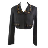 CHLOÉ, BLACK JACKET Short waist with gilt flat curb chain collar and pockets (size 40). A