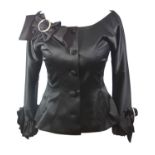 GAIL BERRY, BLACK SATIN JACKET With diamanté and ribbon collar and cuffs (size 8). A