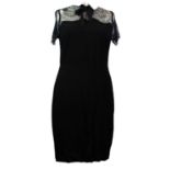 SANDRO, BLACK VISCOSE DRESS With black lace illusion neckline, white peter pan collar, black