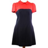 LEMANIA, RED AND NAVY BLUE VISCOSE DRESS With inner lining, red Peter Pan collar, cap sleeves and