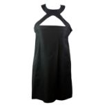 ALBERTO FERRETI, BLACK SIK AND COTTON MIINI DRESS With cut out neckline (size 10). A