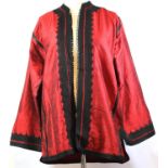AMANJENA RED 'SILK' JACKET With black embroidered design throughout and side cuts, lacks label