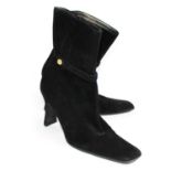 PACIOTTI, BLACK SUEDE BOOTS With a suede double strap that pops on the side with a yellow dagger