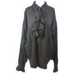 THE DARK ANGEL, BLACK COTTON SHIRT With ruffled front, slight ruffled long sleeves, popper pearl