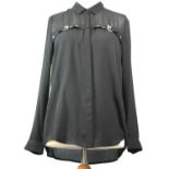 THE KOOPLES, BLACK POLYESTER SHIRT With two small buckles along top, black central buttons, mesh