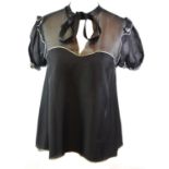 DOLCA & GABBANA, BLACK SHEER BLOUSE White piping, frilled shoulders (size M). B