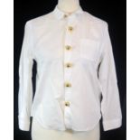 COMME DES GARÇONS, WHITE COTTON SHIRT With golden spherical popper buttons along front (size 42). A+