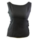 PRADA, BLACK VELVET AND FABRIC TOP V neckline with central bow, pleated hem (size 8/10). B