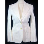 DOLCE & GABBANA, WHITE COTTON BLAZER With notch lapel collar, two yellow logo emblazoned buttons,