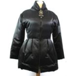 MONCLER, BLACK SILK COAT With central zip and black gem and crystal zipper, slight pleated bottom,