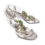 DOLCE & GABBANA, SILVERED SANDALS With jewel embellishment to front (size 39). (heel 9.5cm) B