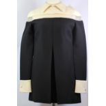 VALENTINO, NAVY BLUE WOOL DRESS With white Peter Pan collar, white cuffs, cream mesh along chest and
