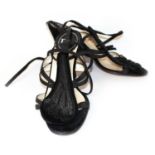 DIOR, BLACK VELVET SANDALS With decorative beaded front panel, satin straps with ankle support (size