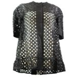 FENDI, BLACK 'VISCOSE' JACKET With cut out diamond shapes, hidden popper buttons along centre, mid