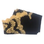 JANAVI, BLACK CASHMERE SCARF With gold embroidered mesh floral design. A