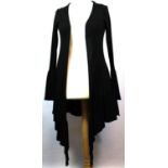 ZARA, BLACK 'COTTON' CARDIGAN With long bell sleeves, open front, asymmetric hemline (size M). B