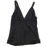 ALBERTA FERRETI, BLACK SILK TOP With ribbed ribbon along chest, V neckline and thin straps (size