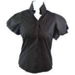 ALEXANDER MCQUEEN, BLACK BUTTON DOWN SHIRT Pleated short sleeves (size 42). B