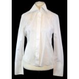 LAGERFELD GALLERY, WHITE COTTON SHIRT With white buttons along front, pointed collar (size 40). A