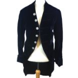 NO LABEL, NAVY BLUE VELVET JACKET With silver detailed buttons, dinner jacket tails, padded