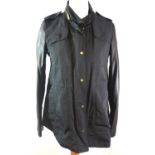 ZARA, BLACK 'POLYESTER' COAT With faux leather long sleeves, golden popper buttons and zip along