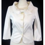 RED, VALENTINO, WHITE COTTON JACKET With bow tied U neckline, four large buttons down middle,