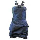 MAX MARA, DEEP BLUE SILK MINI DRESS With ruffled skirt, spiral design halterneck and back zip (