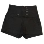 ARROGANT CAT, BLACK COTTON SHORTS With side pockets, buttons along upper middle, side zip, faux back