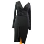 BOOHOO NIGHT, BLACK 'POLYESTER' DRESS With deep V neckline, folded fabric along bottom and long