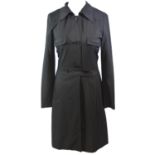 SPORTMAX, BLACK POLYESTER COAT With black buttons along front, pointed collar, slit along back,