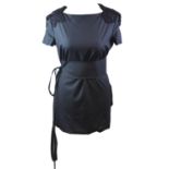 CHER MICHEL KLEIN, DARK BLUE DRESS With beaded epilates and matching belt (size 40). A